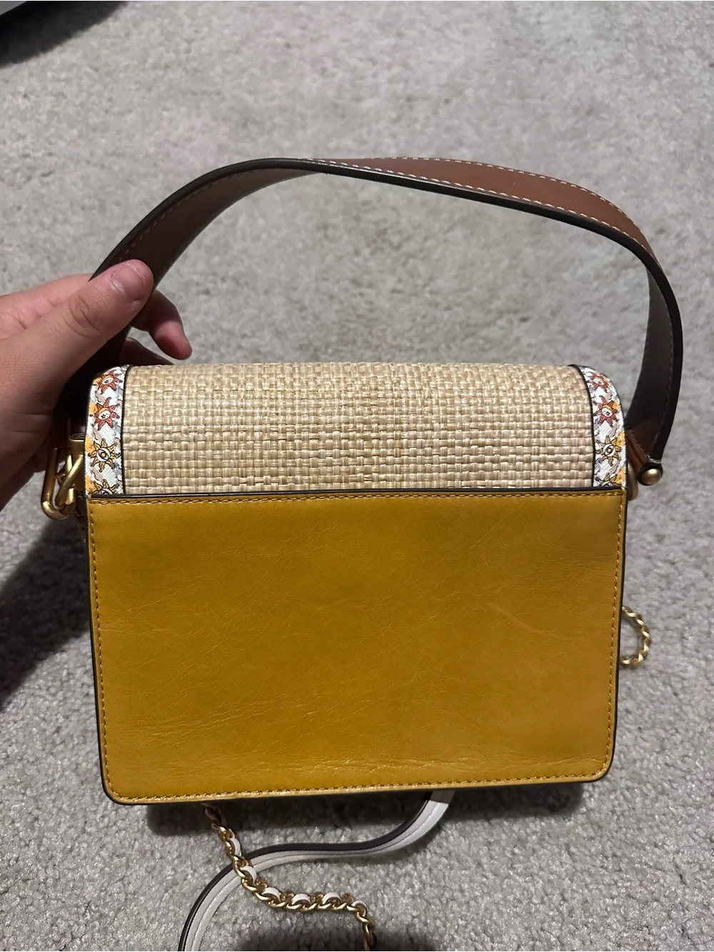 Tory Burch Womens Robinson Straw Convertible Shoulder Bag